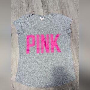 PINK Victoria's Secret Gray Tee with Hot Pink Logo